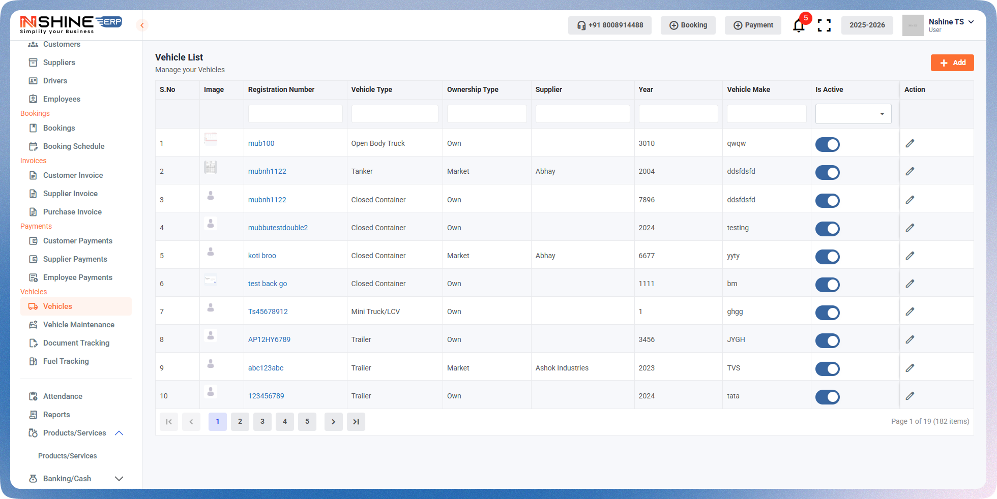 Nshine ERP screenshot